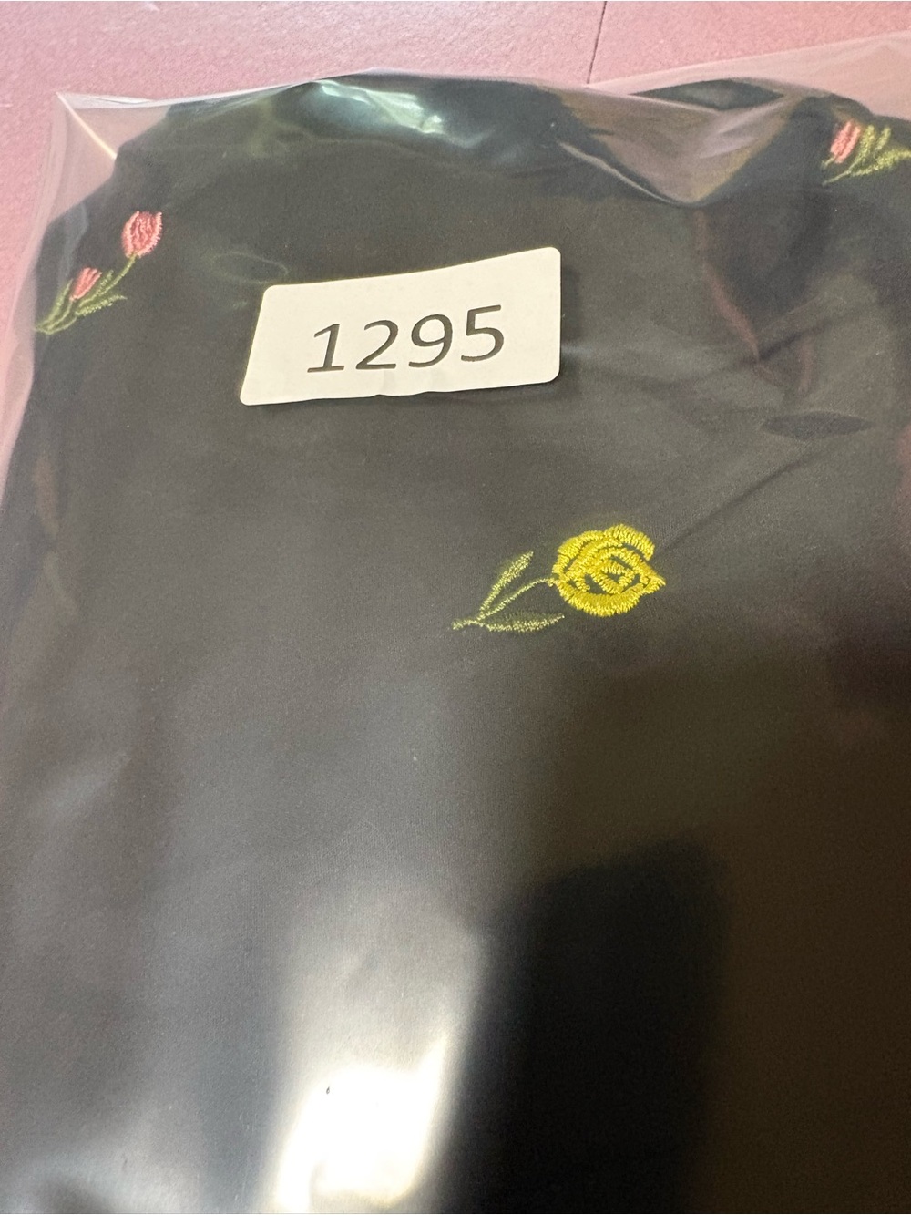 Women’s Black Floral Tie-Front Top - Pink & Yellow Rose Slenderizing!Embroidery! - Picture 14 of 14